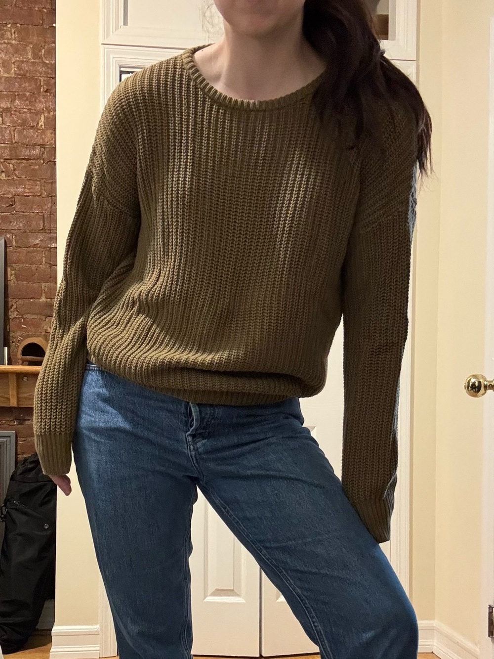 American Apparel Olive Ribbed Crewneck Sweater